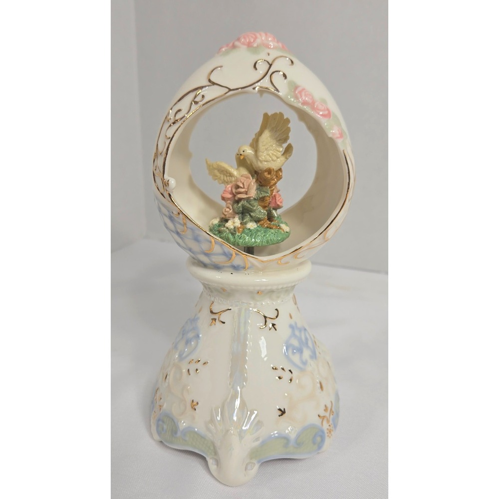 Vintage Decorative Porcelain Egg Musical w/ Rotating Doves Plays "Fur Elise" Box